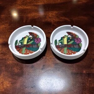 Vintage Costa Rica Souvenir Tree Frog Tropical Ashtrays Set of 2 Ceramic 5”